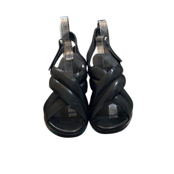 Alexander Wang Black Leather Cross Strap Block Heel Sandals Size 40 US 10 - Picture 1 of 9